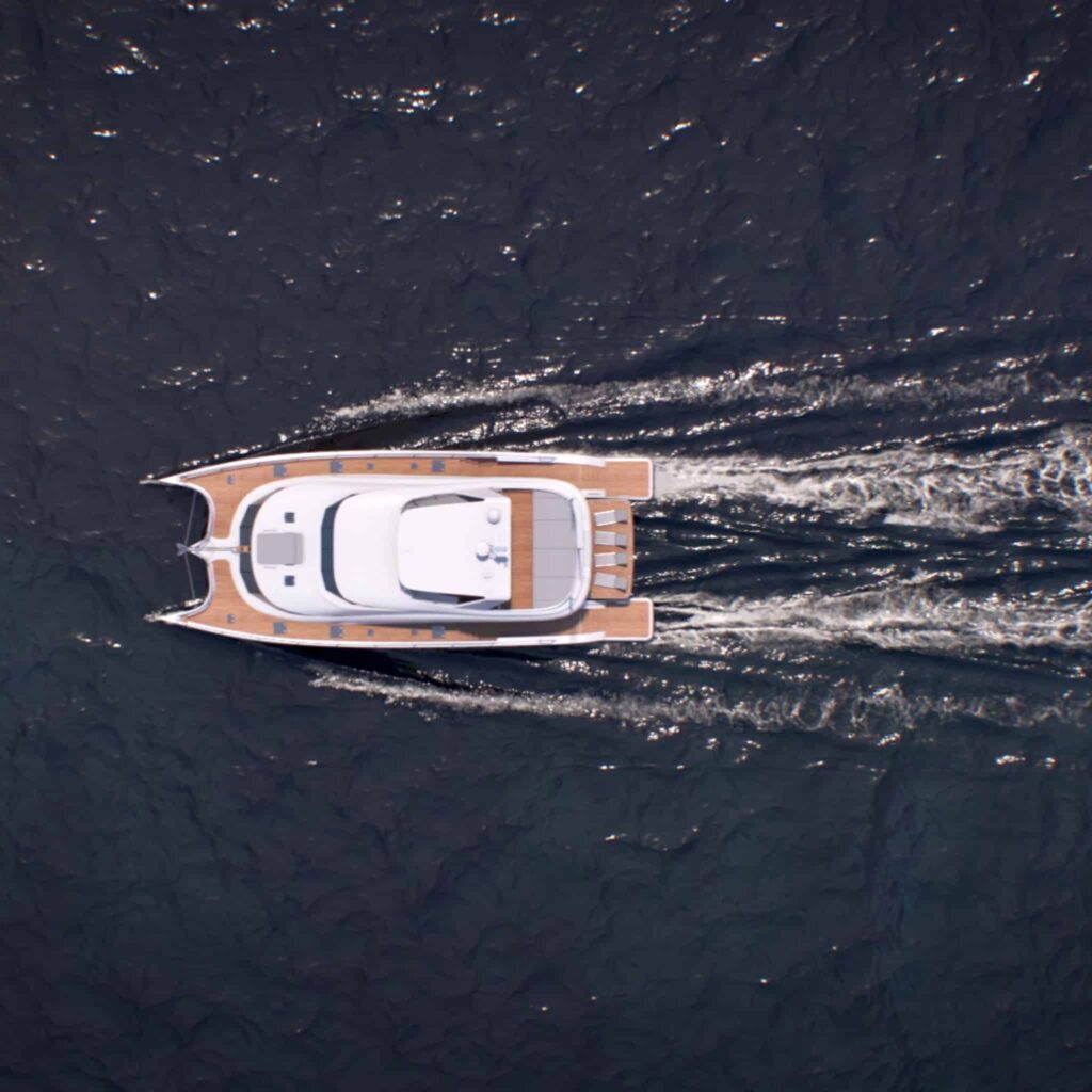 Catamaran at sea, CGI visualization
